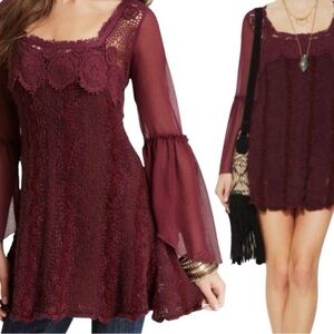 NWT Free People Aurora Crochet Tunic Mini Dress Merlot Medium Witchy Whimsigoth